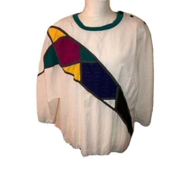 Oversized Fit Top Womens Vintage Colorblock Green White Purple Dolman Sleeves